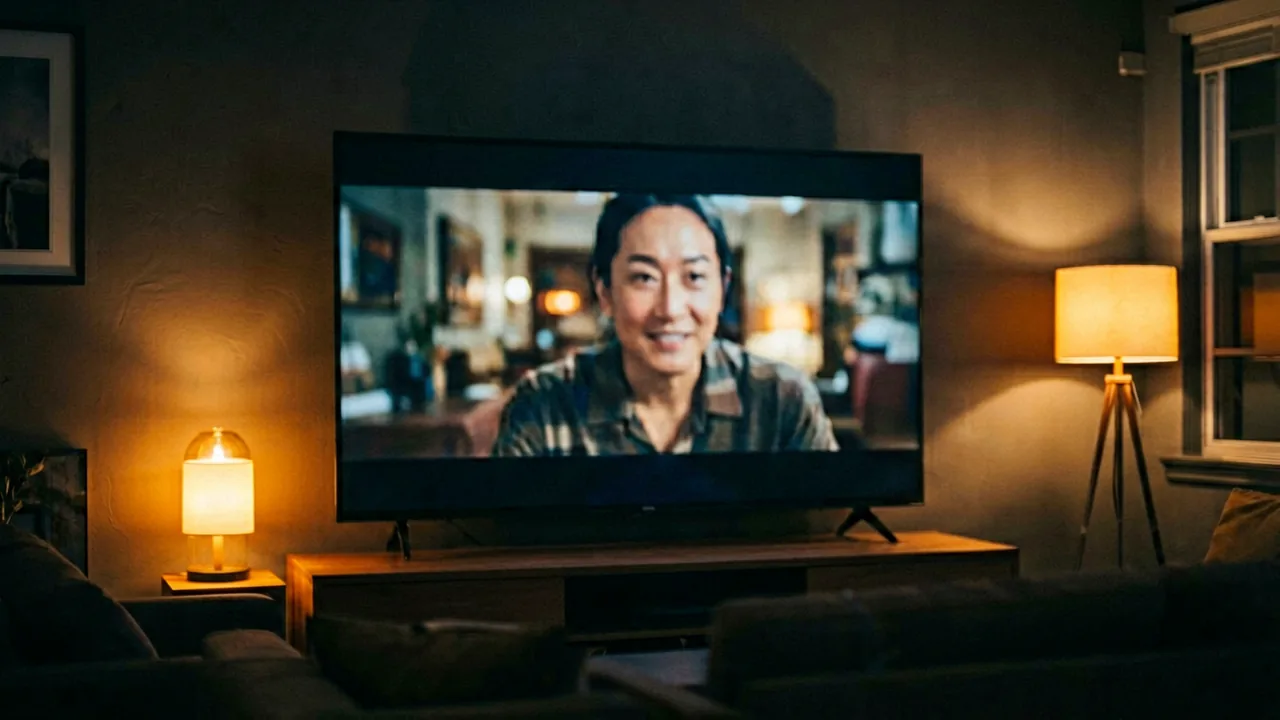 夜间观影场景中的屏幕画面，红杏视频主视觉